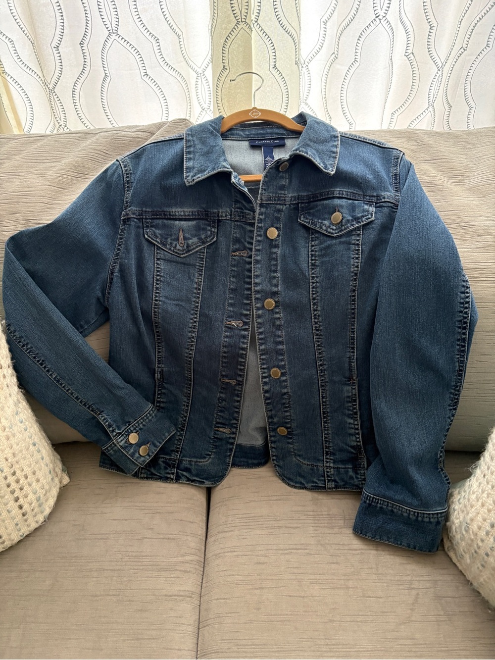 Charter Club Women's Medium Wash Blue Denim Jacket Size L